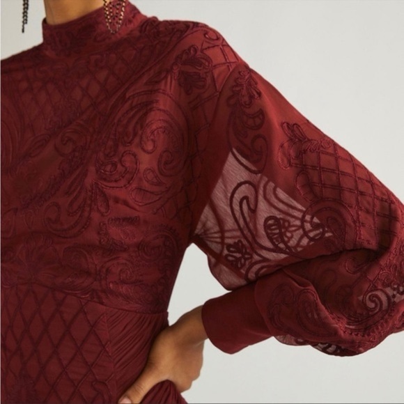 NWOT Anthropologie Wine Dress with Long Bishop Sleeves - Picture 3 of 14